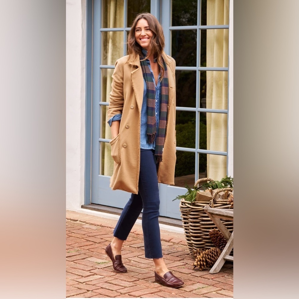 Frank & Eileen Belfast Sweatshirt Trench Coat in Camel Tan Womens Large - Picture 2 of 12